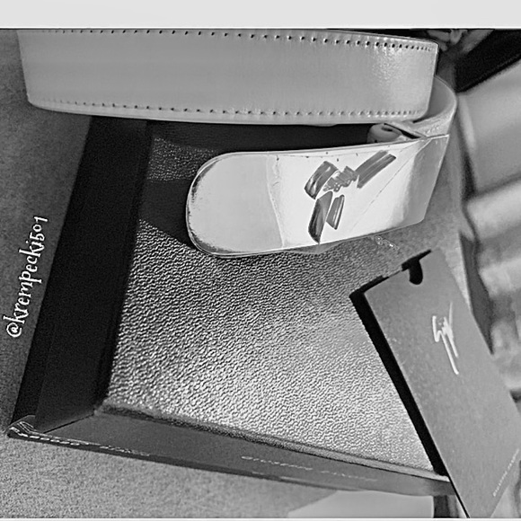🎁giuseppe zanotti NEW white leather designer BBB logo buckle belt - Picture 3 of 10